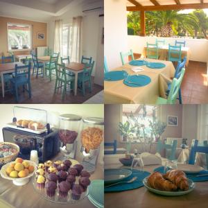 a collage of four pictures of a table with food at B&B La Rosa dei Venti in Ginosa Marina