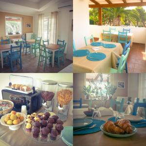 un collage di quattro immagini di una tavola con cibo di B&B La Rosa dei Venti a Ginosa Marina