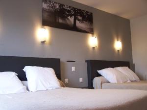 a hotel room with two beds with white pillows at le lichou in Vallon-en-Sully
