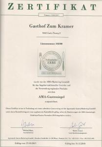 una carta de la academia de zermatt con un certificado de zermatt en Gasthof Zum Kramer, en Gurk