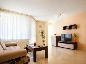 a living room with a couch and a tv at Bright House in Plovdiv