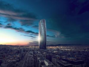 a rendering of a tall skyscraper in a city at Amman Rotana in Amman