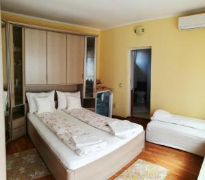 sypialnia z 2 łóżkami w pokoju w obiekcie Pensiunea Silvia w mieście Băile Felix