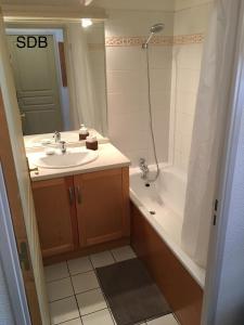 a bathroom with a sink and a tub and a shower at Appartement Les Pics d'Aran in Luchon