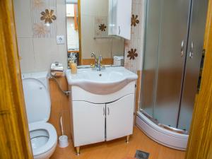 y baño con aseo, lavabo y ducha. en Guest House Jeljenic, en Dubrovnik