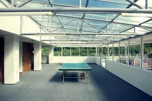 a room with a ping pong table in a building at Hotel Adamantino in Luhačovice