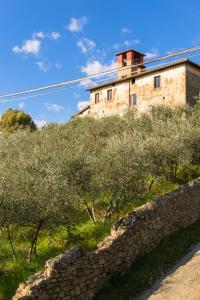 un antiguo edificio en una colina con olivos en Affittacamere Adri, en Uzzano