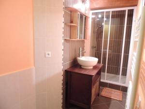 uma casa de banho com um lavatório e um chuveiro em Provence Verdon em Tavernes