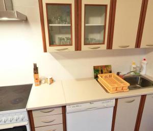 a kitchen with a sink and a counter top at Willa Rubinia in Iwonicz-Zdrój