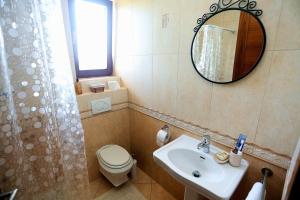 łazienka z umywalką, toaletą i lustrem w obiekcie Apartment Larin w Zagrzebiu +37 zdjęć