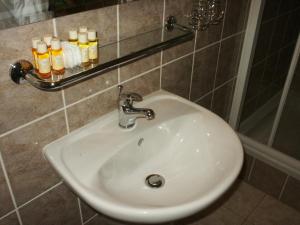 biała umywalka w łazience z lustrem w obiekcie Hotel Krakonoš w Trutnovie +37 zdjęć