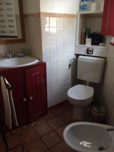 un bagno con un water bianco e un lavandino di Charming House Óbidos a Óbidos