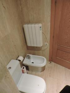 a bathroom with a white toilet and a sink at Apartamento El Rasero in Riaza