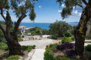 a view of the ocean from the garden at Kiki's Apartments in Barbati