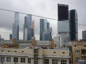 a view of a city with tall buildings at Guest Rooms Apelsin on Victory Park in Moscow
