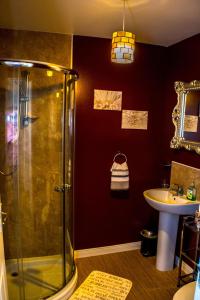 a bathroom with a shower and a sink at Tower View Apartment in Cushendall