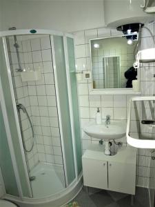 ein Bad mit einer Dusche und einem Waschbecken in der Unterkunft Apartment Maslina in Premuda