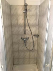 a bathroom with a shower with a toilet in it at Apartment Downtown in Regensburg