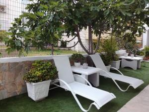 A garden outside Maria's Apartments