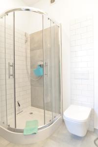 a bathroom with a shower and a toilet at Apartament Muszelka in Świnoujście