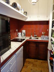eine kleine Küche mit einer Spüle und einer Mikrowelle in der Unterkunft Port de Saint-Tropez in Saint-Tropez