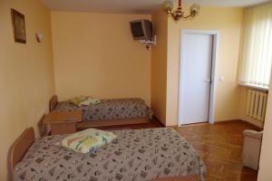 a bedroom with a bed and a television at Turnė Guest House in Šiauliai