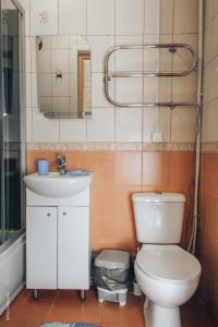 a bathroom with a toilet and a sink and a mirror at Tihiy dvorik in Saint Petersburg