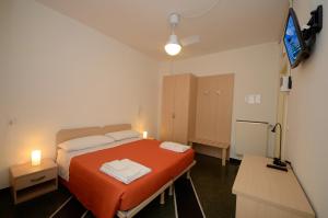 フィナーレ・リーグレにあるLocanda Maritaのベッド1台とテレビが備わる小さな客室です。