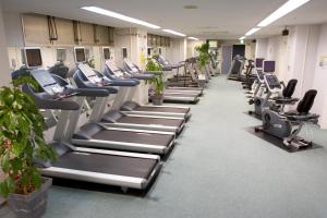 une rangée de tapis de course et de machines dans une salle de sport dans l'établissement Utazu Grand Hotel, à Utazu