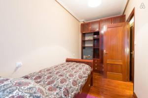 1 dormitorio con 1 cama y armario de madera en Apartamento Artekale, en Bilbao