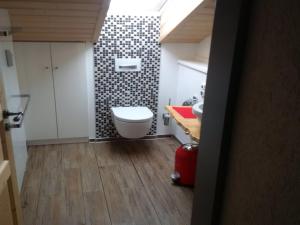 a bathroom with a toilet and a sink at Ferienwohnung Hörnerblick in Fischen
