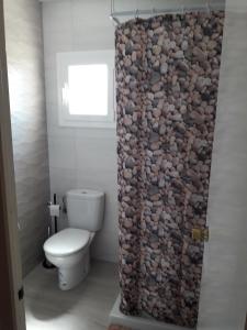 FayónにあるCasa Manzanaの石壁のバスルーム(トイレ付)
