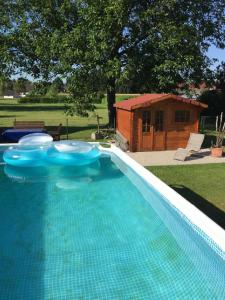 una piscina con dos frisbees encima en Ferienwohnung Kickmaier, en Bad Radkersburg