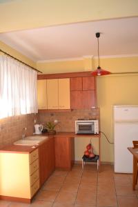 a kitchen with a sink and a microwave at Liofos Studios in Kalamitsi