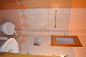 La salle de bains est pourvue de toilettes et d'un miroir. dans l'établissement Liofos Studios, à Kalamitsi
