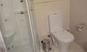 a bathroom with a white toilet and a shower at Oporto Beach Apartment in Vila Nova de Gaia +15 photos