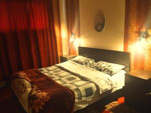 1 dormitorio con 1 cama con 2 mesas y 2 lámparas en Hotel Formula-1, en Tiflis