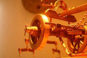 a close up of a metal mechanism with a chain at Bescheider Mühle in Bescheid