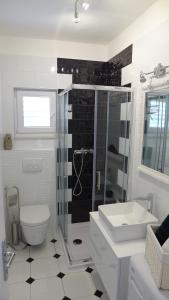 a bathroom with a shower and a toilet and a sink at Apartment Epetij in Split