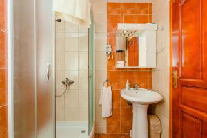 een kleine badkamer met een wastafel en een douche bij Rosić Apartments in Tivat