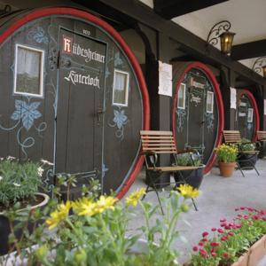 a room with a train station with flowers and plants at Hotel Lindenwirt in Rüdesheim am Rhein