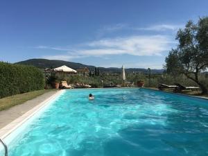 una persona che nuota in una grande piscina blu di Residence Golf Club Ristorante Centanni a Bagno a Ripoli