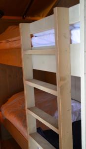 ブンスホーテンにあるJachthaven Nieuwboerの二段ベッド付きの二段ベッドルーム内の梯子