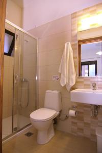 a bathroom with a toilet and a sink and a shower at Lygaria Studios in Agia Pelagia