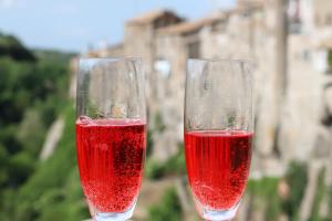two glasses of red wine sitting next to each other at Sospesi nel borgo in Vitorchiano