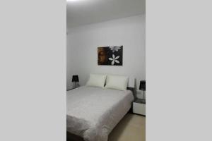 a bedroom with a bed and a picture on the wall at Blue Skies Penthouse in Marsaskala