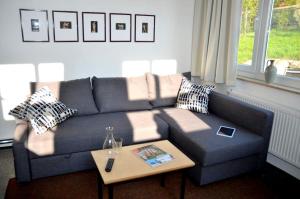 Una sala de estar con un sofá y una mesa de café. en Atelier, en Kassel 2 fotos más