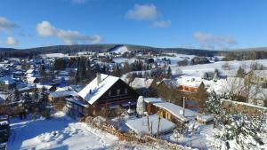 a small town covered in snow with a building at Ferienwohnung Ritter in Schmiedefeld am Rennsteig