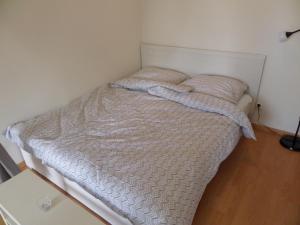 ヴルフラビーにあるApartmán Vrchlabí - centrumの白いベッドカバーが備わるドミトリールームのベッド1台分です。