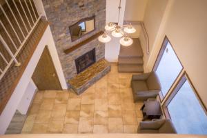 an overhead view of a living room with a fireplace at Sunnyside Inn and Suites in Clackamas